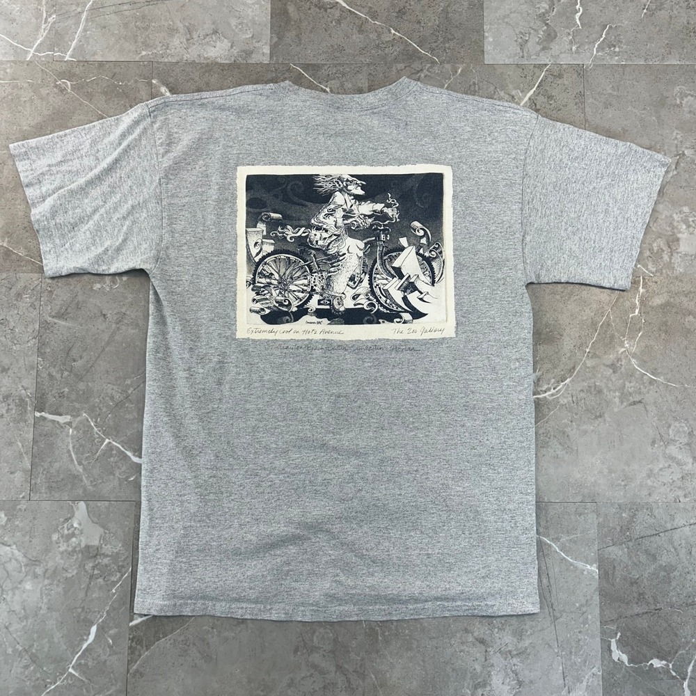 Vintage Zoo Gallary Graphic Tee Mens Large Cycling Dali Style Art Shirt Grey